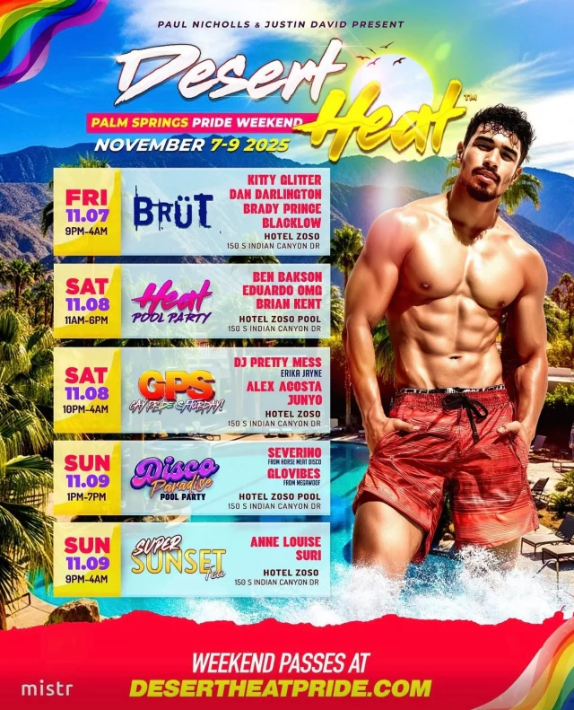 DESERT HEAT PALM SPRINGS WEEKEND! SEE YOU SATURDAY NIGHT 😈

#djalexacosta #aaontour #gps #pspride #palmspringspride