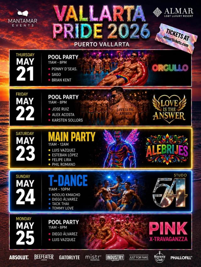 VALLARTA PRIDE 2026 🏳️‍🌈 En el mejor club de playa MANTAMAR Line up y las fiestas que harán que tu experiencia sea única y de lo más divertida!! Yo los veo el viernes para darlo tooooo! 🪭💃🏻💃🏻💃🏻

#djalexacosta #aaontour #mantamarpv #vallartapride🏳️‍🌈 #highlights